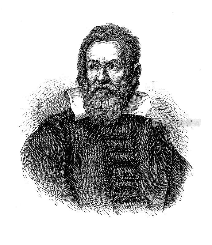 伽利略的肖像(1564 - 1642)来自比萨的意大利天文学家，物理学家和工程师，观测天文学的创始人